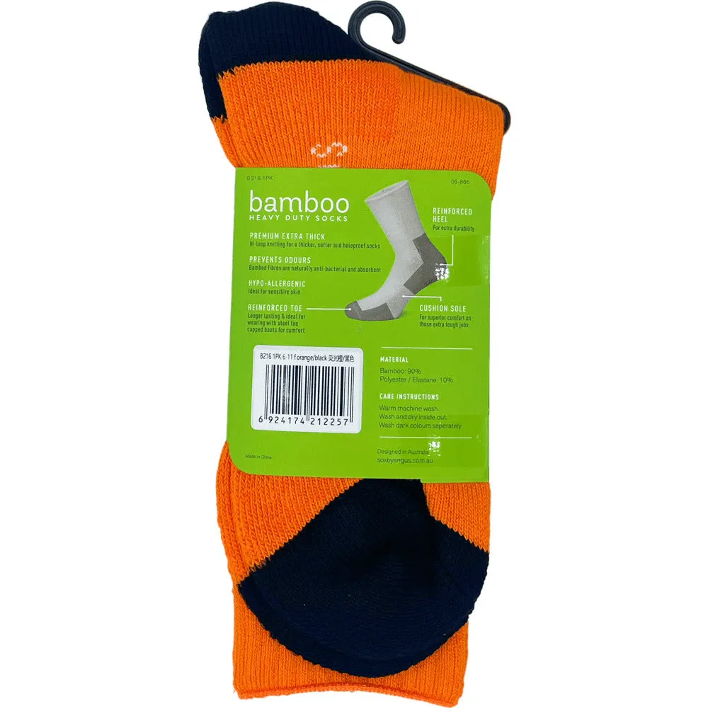 Bamboo Heavy Duty Socks - 1 Pack - Fluoro Orange/Black