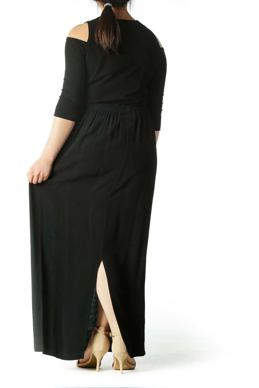 Black Back Leg-Opening Maxi Skirt