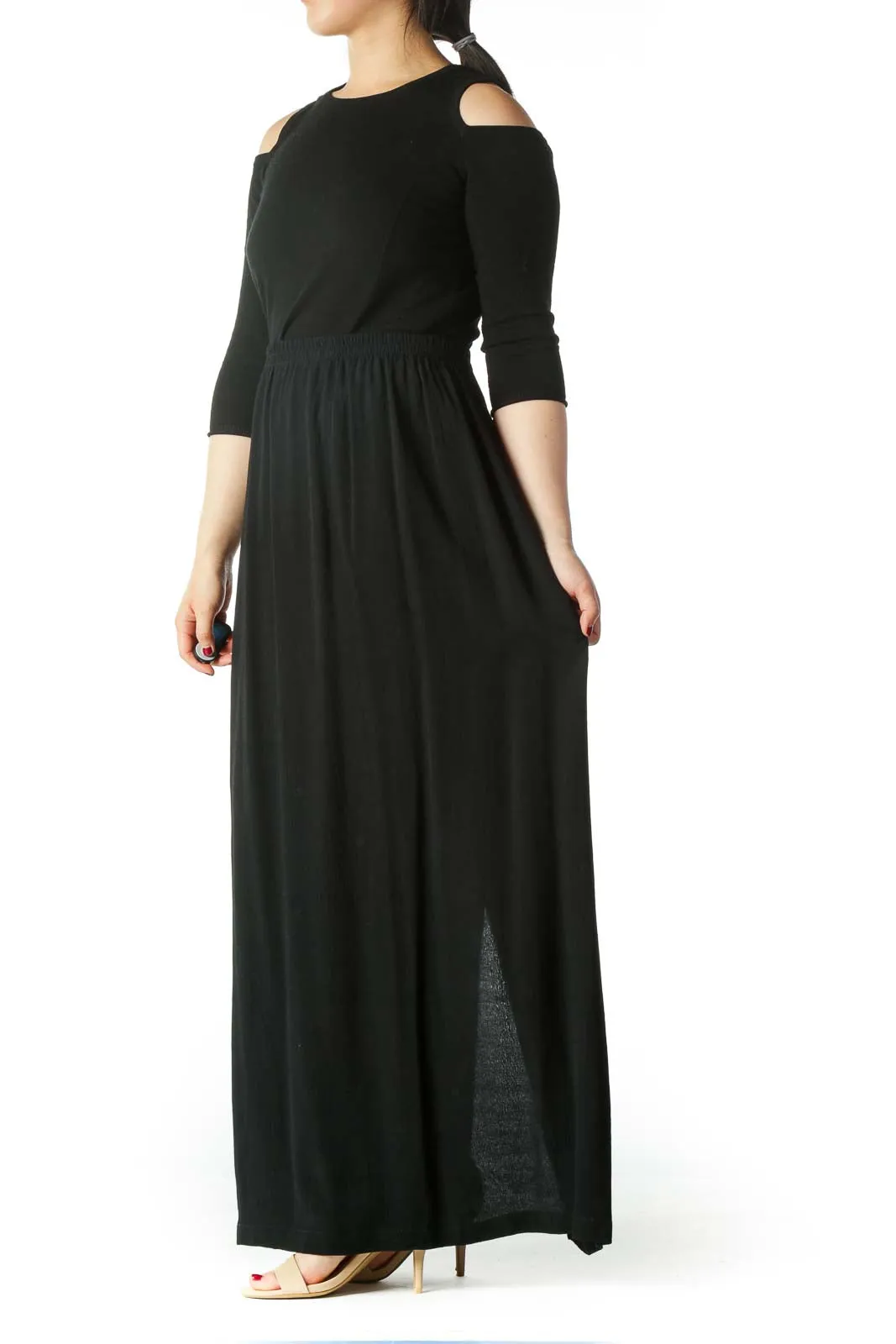 Black Back Leg-Opening Maxi Skirt
