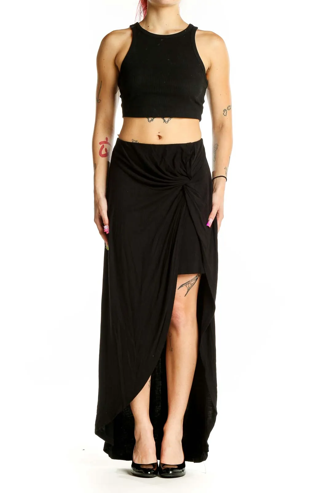 Black Draped Maxi Skirt