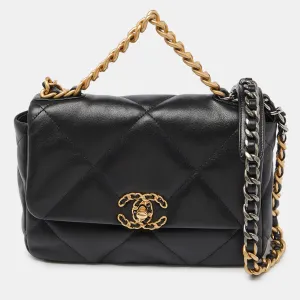 Black Quilted Leather Small 19 Flap Bag