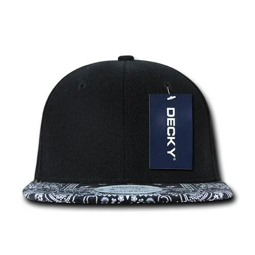 Decky 1093 Bandanna Bill Snapback Hat, 6 Panel Paisley Flat Bill Cap