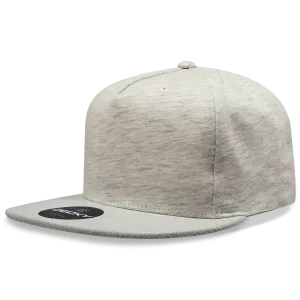Decky 1132 5 Panel Heather Jersey Knit Cap Snapback Hat Flat Bill