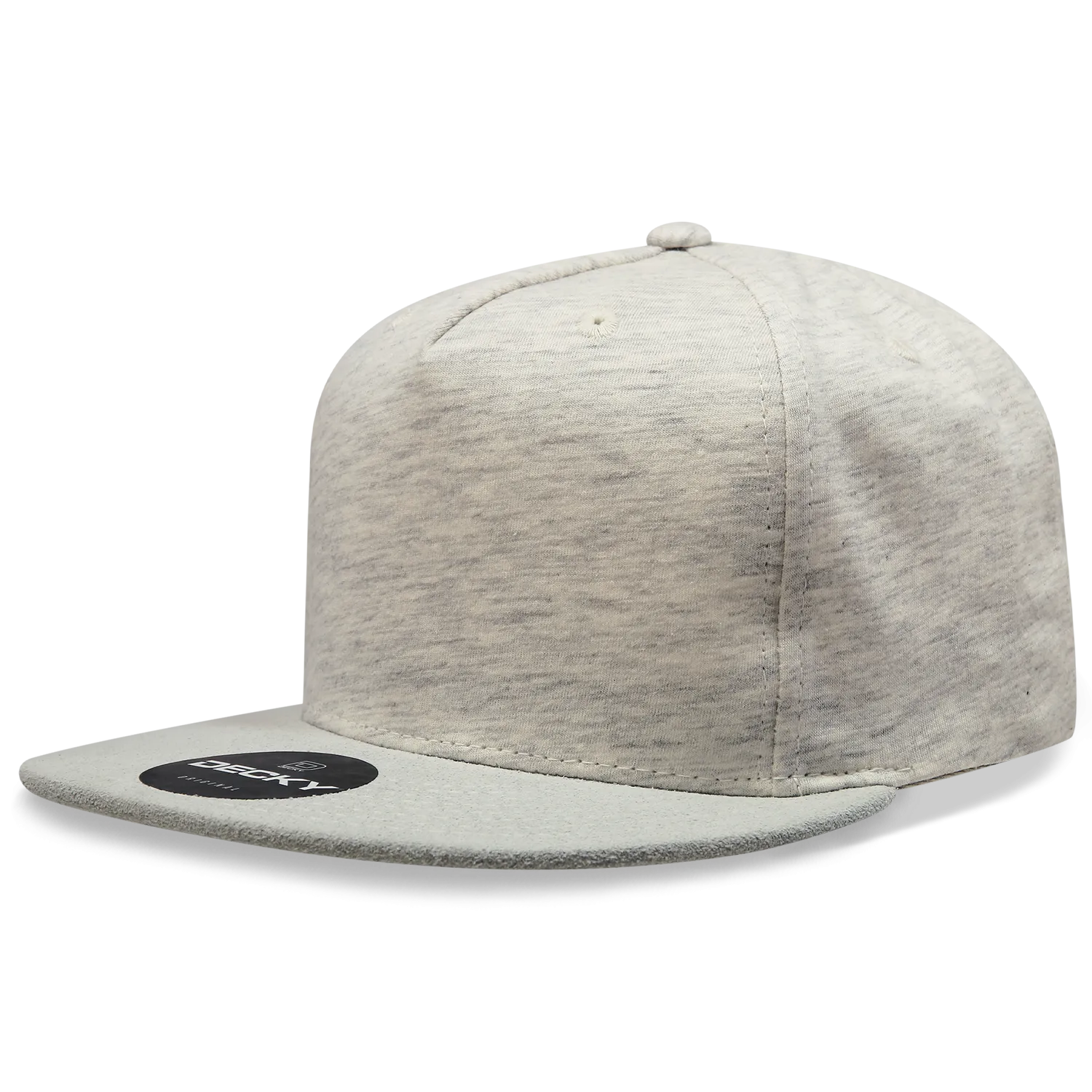 Decky 1132 5 Panel Heather Jersey Knit Cap Snapback Hat Flat Bill