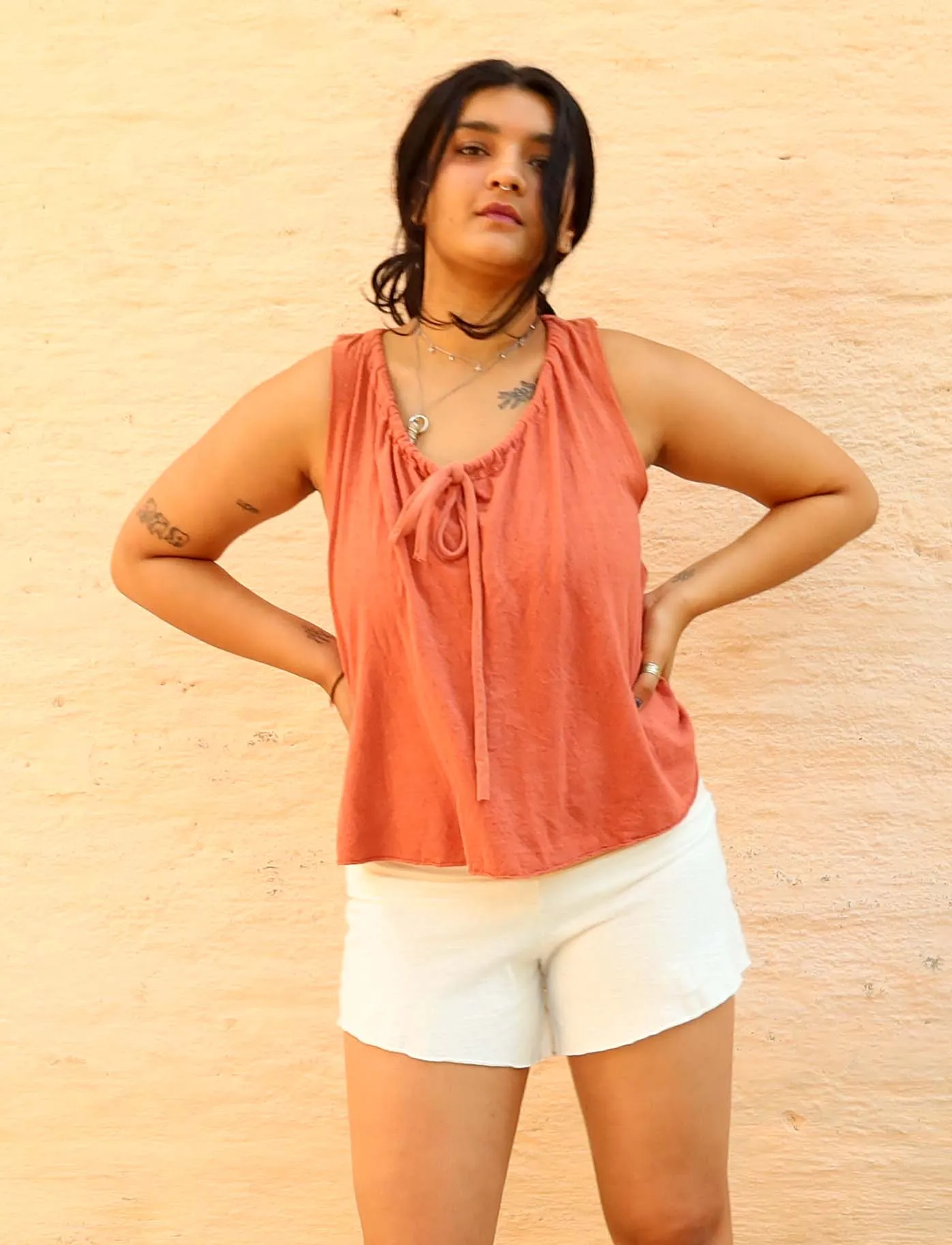 Drawstring Collar Wanderer Cropped Shirt