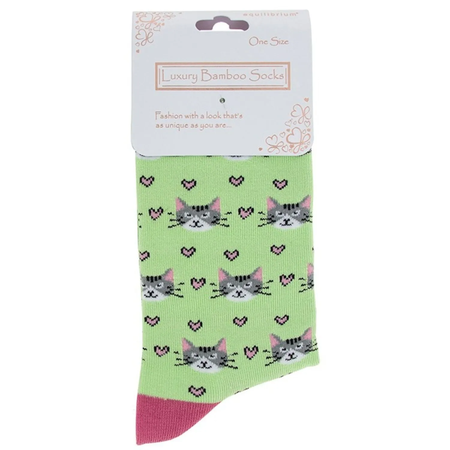 Equilibrium 4/6 Mint Green Crazy Kitten Bamboo Socks