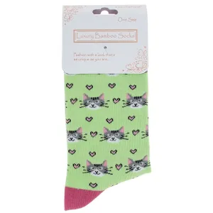 Equilibrium 4/6 Mint Green Crazy Kitten Bamboo Socks