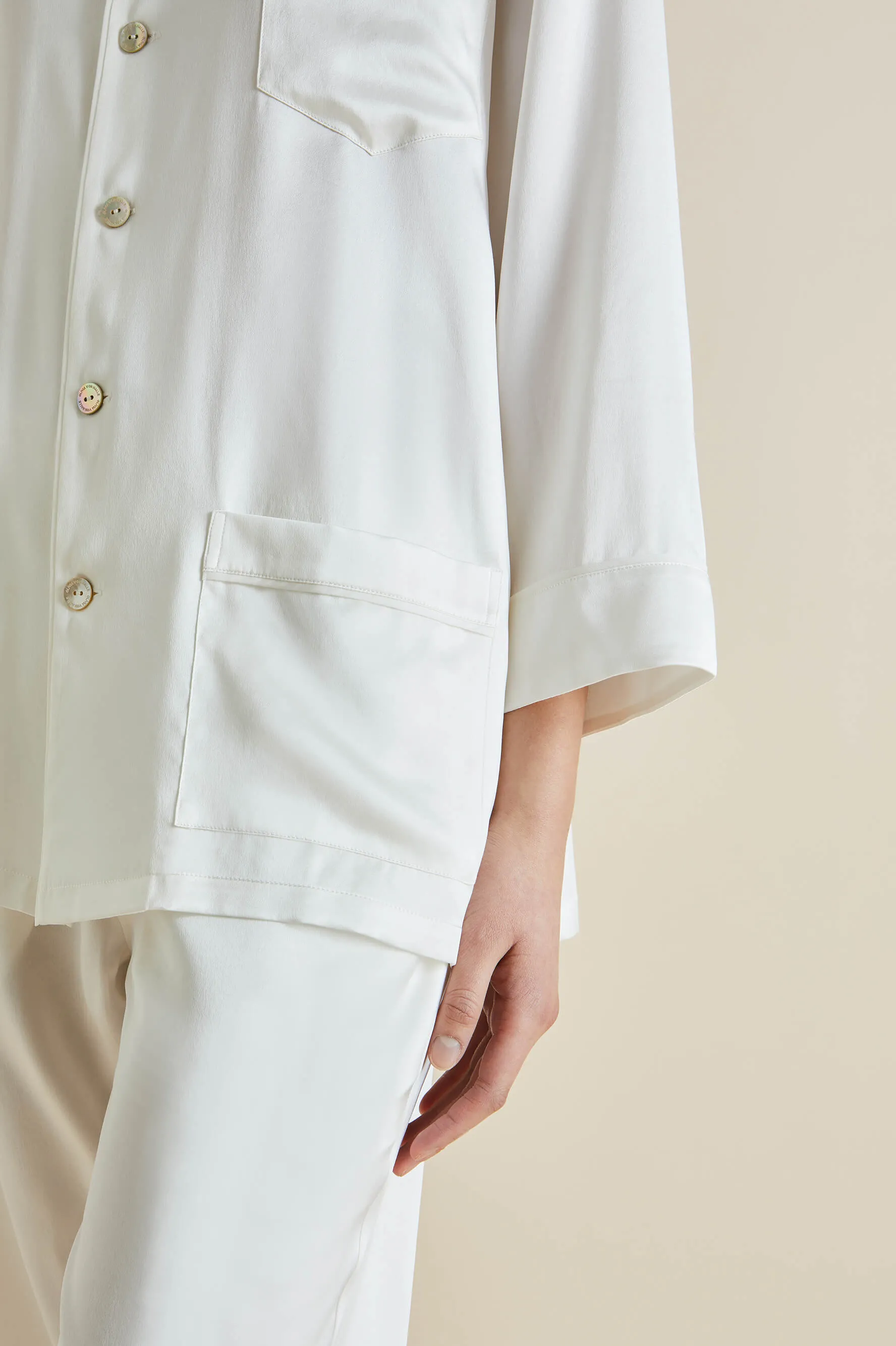 Fifi Ivory White Pajamas in Silk Satin