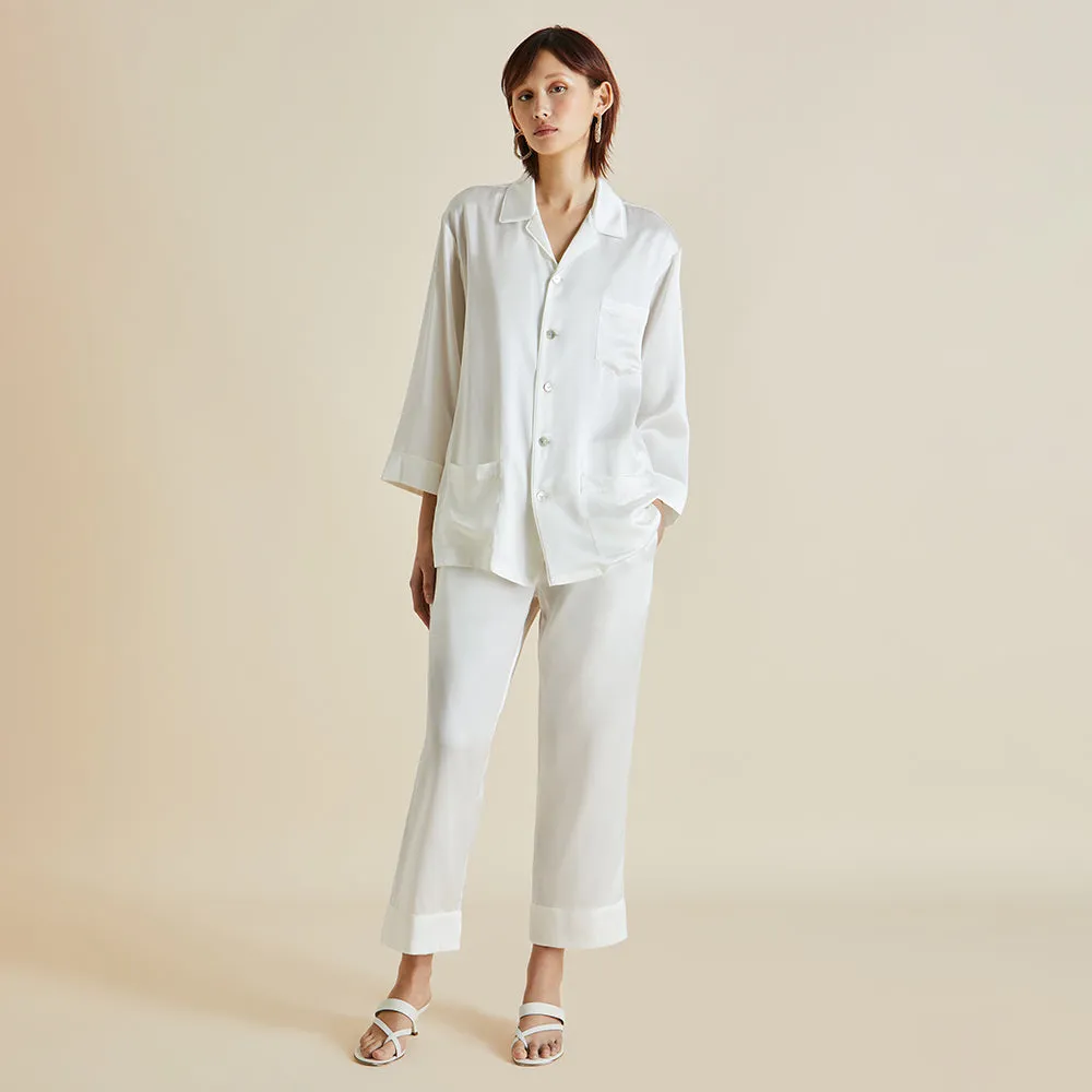 Fifi Ivory White Pajamas in Silk Satin
