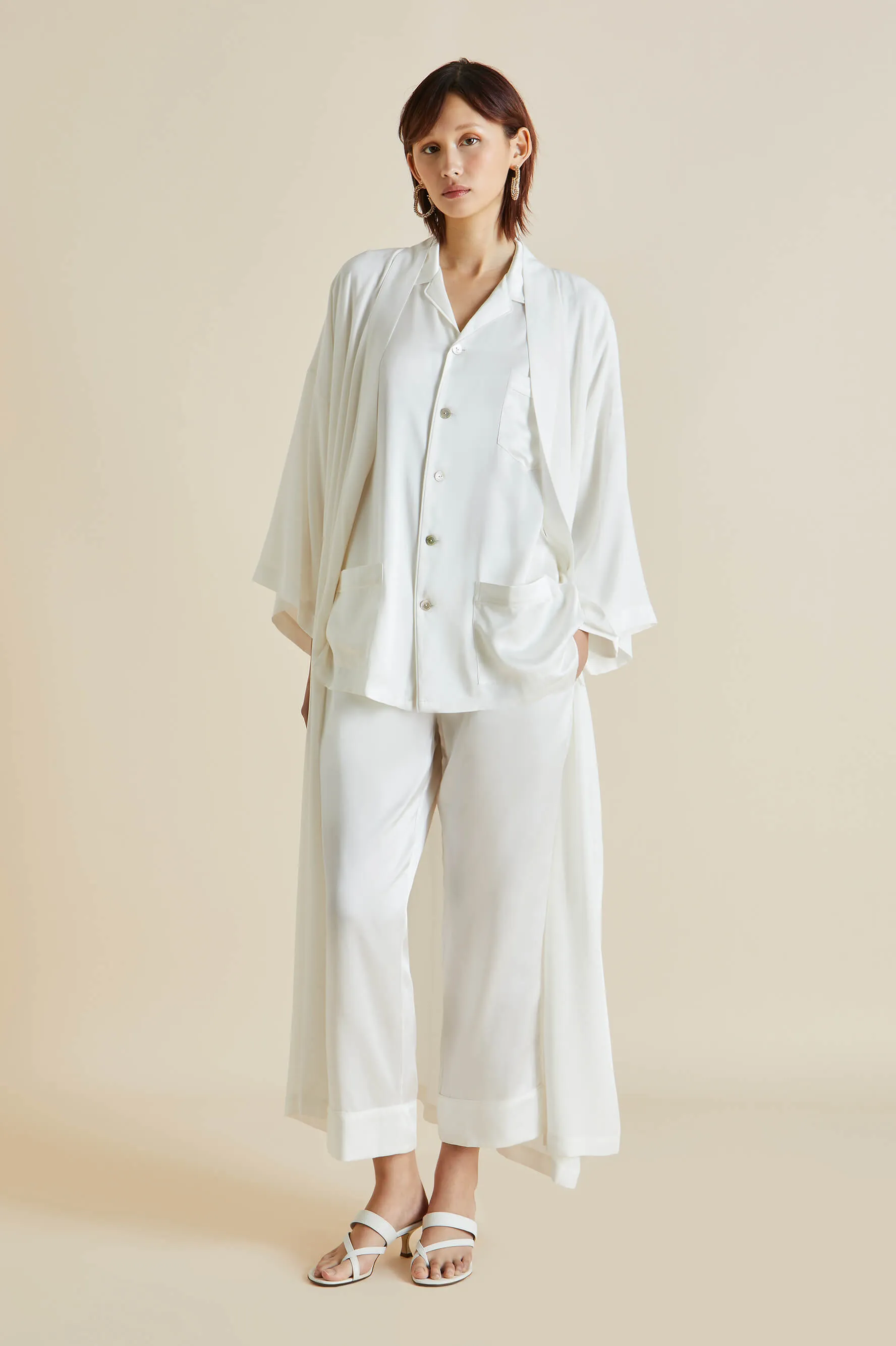 Fifi Ivory White Pajamas in Silk Satin