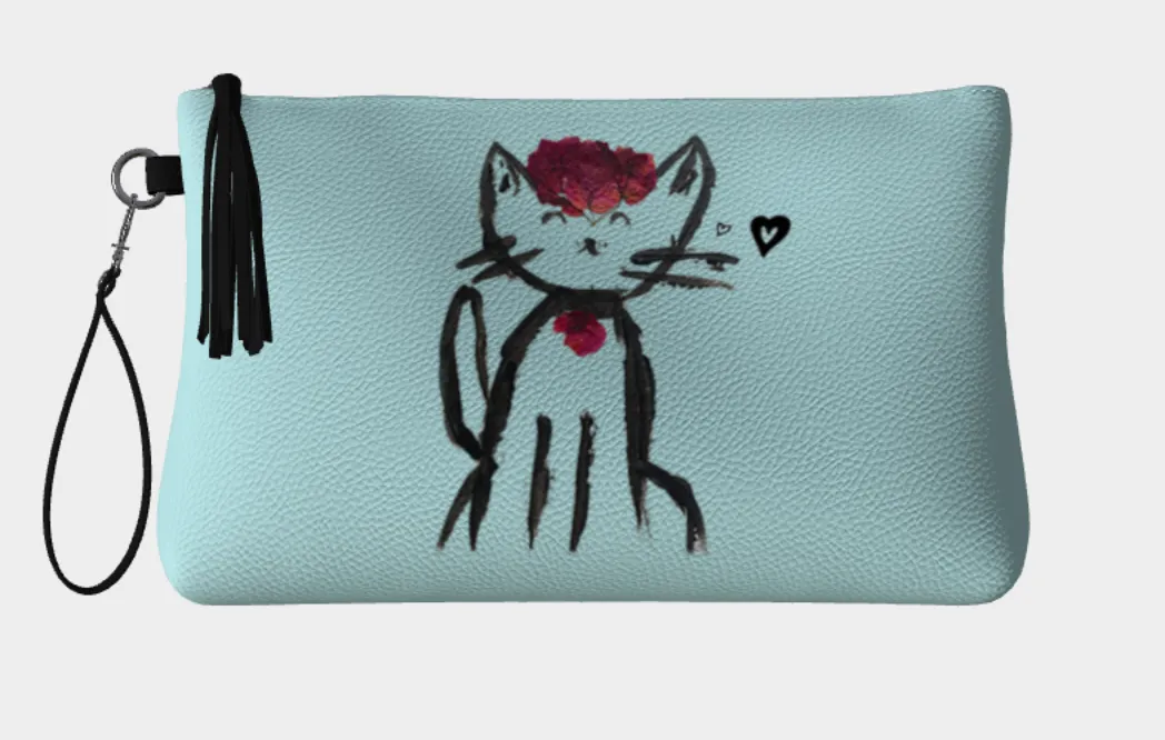 Flower Cat Vegan Leather Pouch