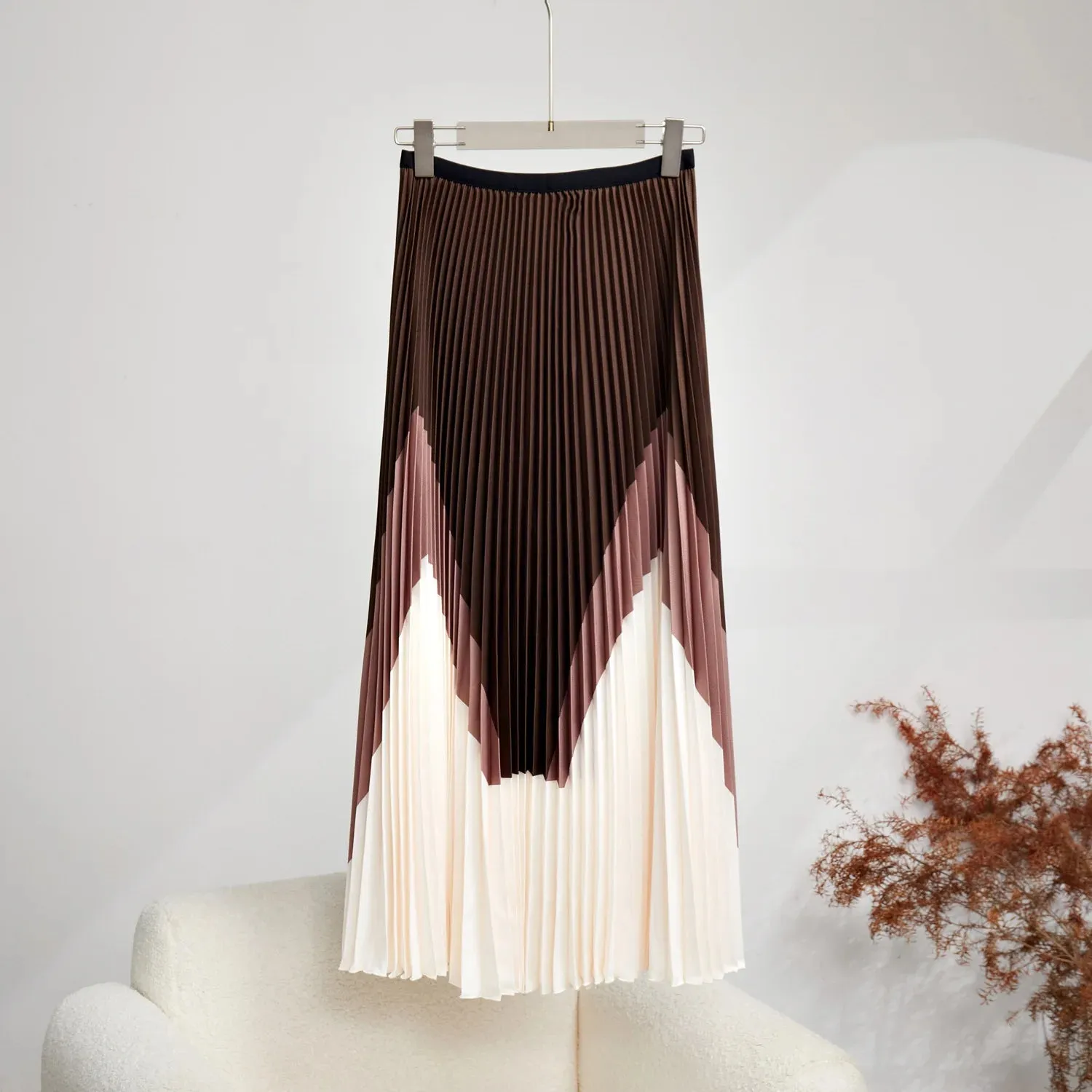 Geometric Colorblock Long Sleeve Print Top   Matching Maxi Skirt 2-Piece Set