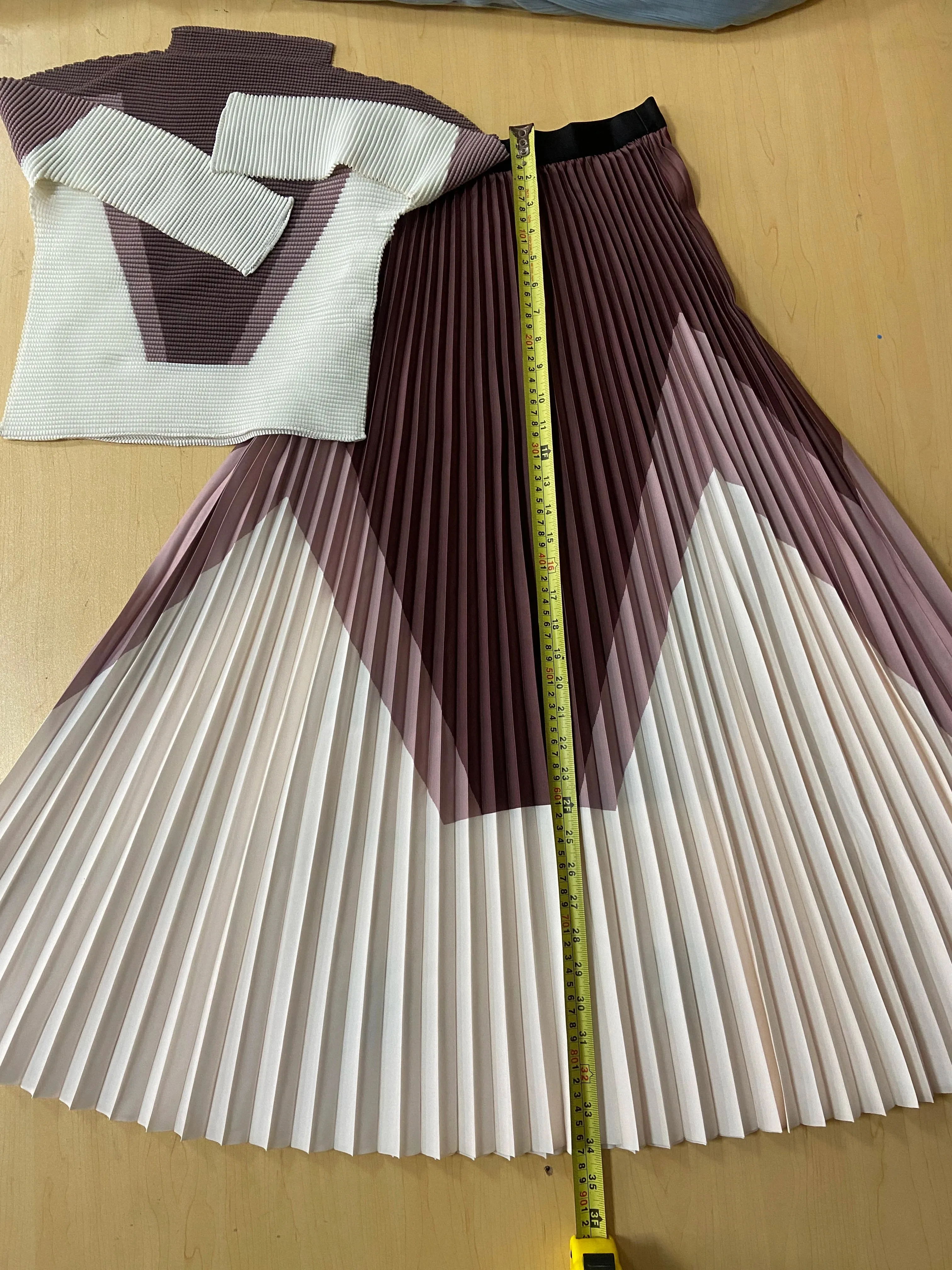 Geometric Colorblock Long Sleeve Print Top   Matching Maxi Skirt 2-Piece Set