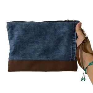 Marianna Repurposed Denim & Leather Zippered Wristlet