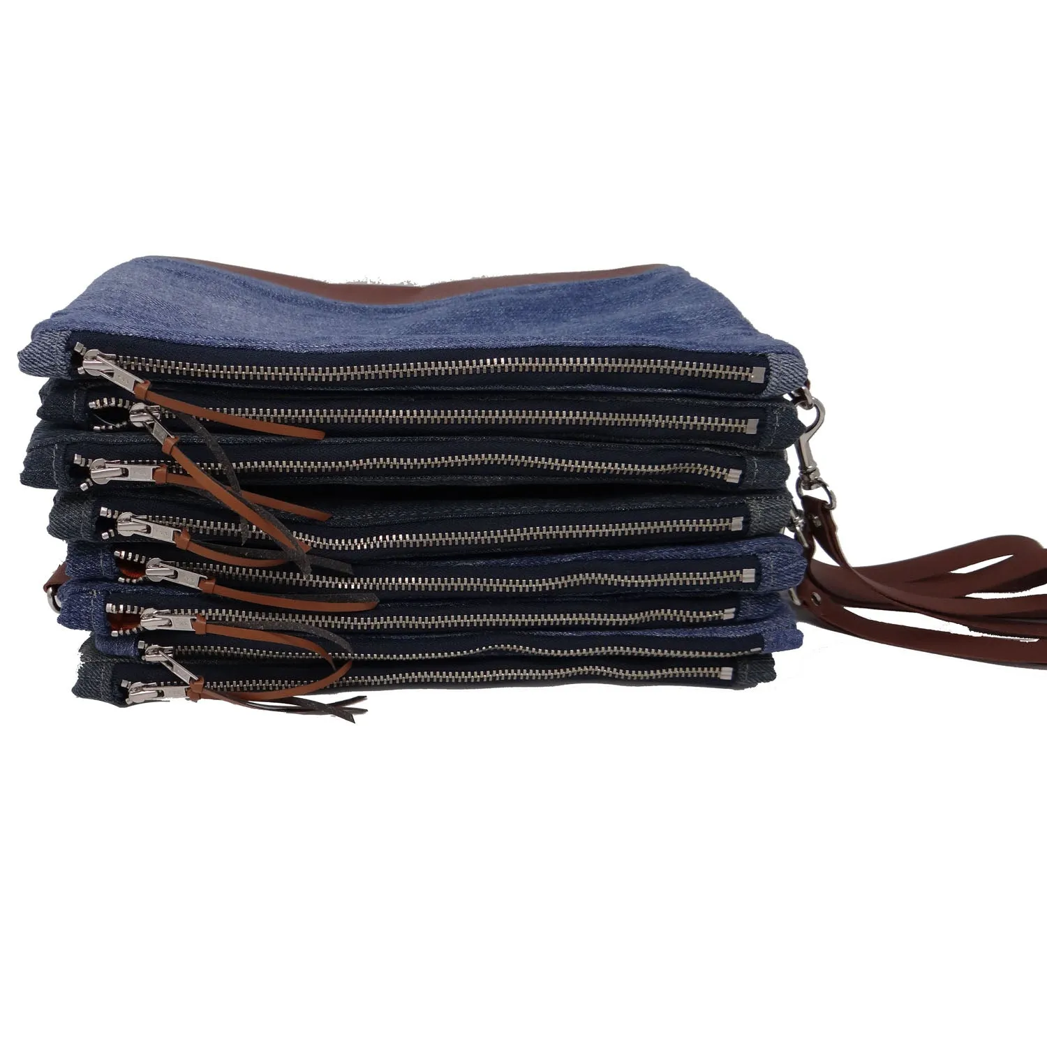 Marianna Repurposed Denim & Leather Zippered Wristlet