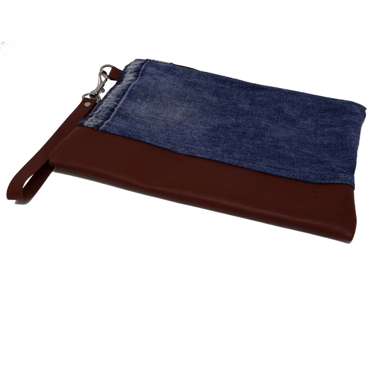 Marianna Repurposed Denim & Leather Zippered Wristlet