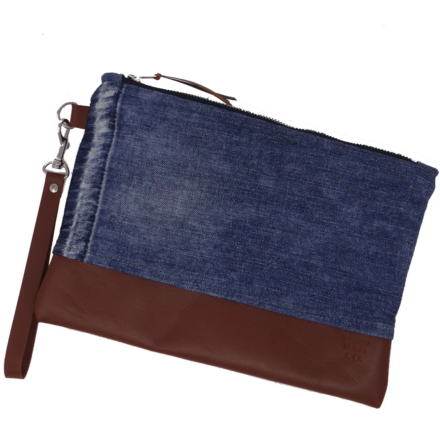 Marianna Repurposed Denim & Leather Zippered Wristlet