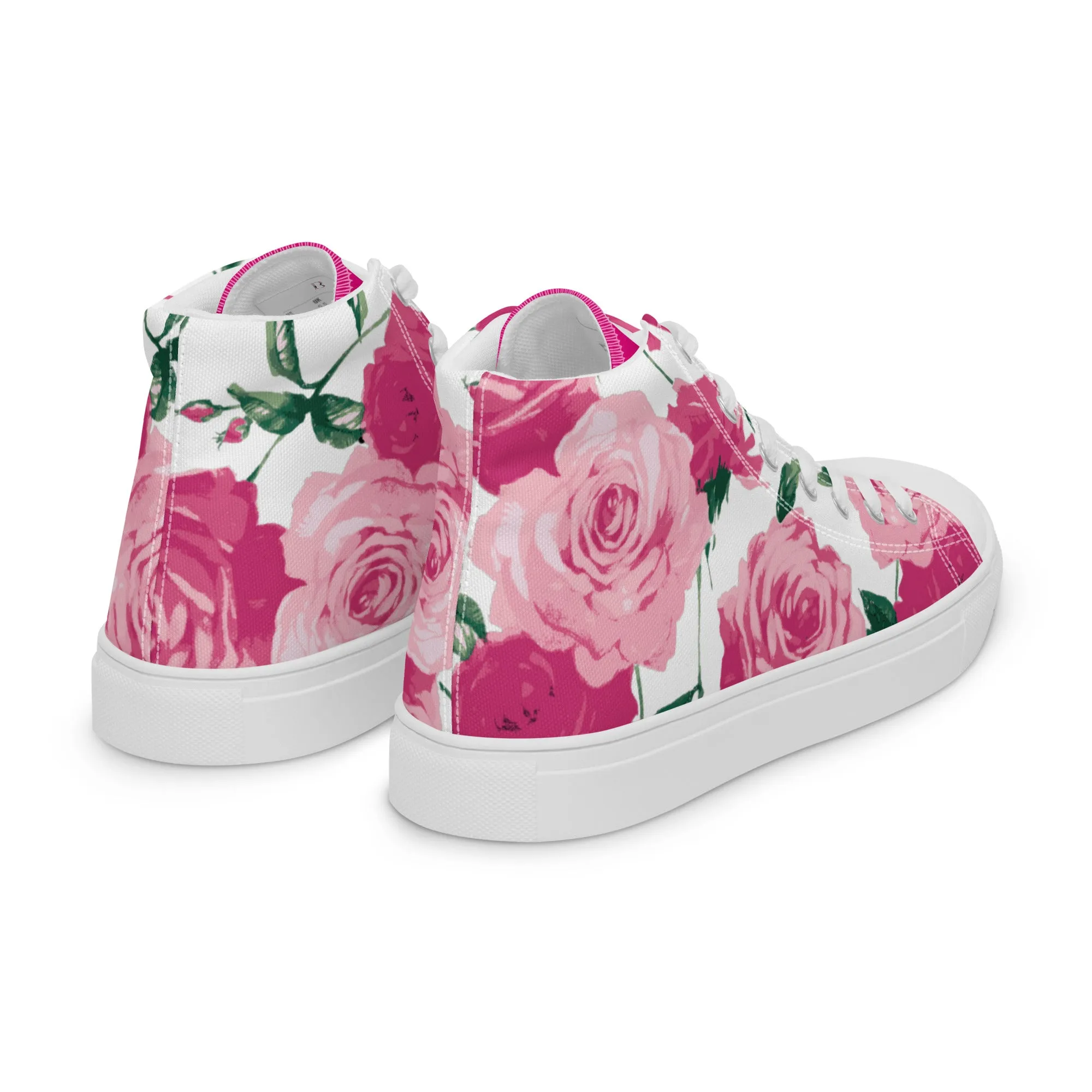 Pink Rose Women's High Top Canvas Sneakers (White)