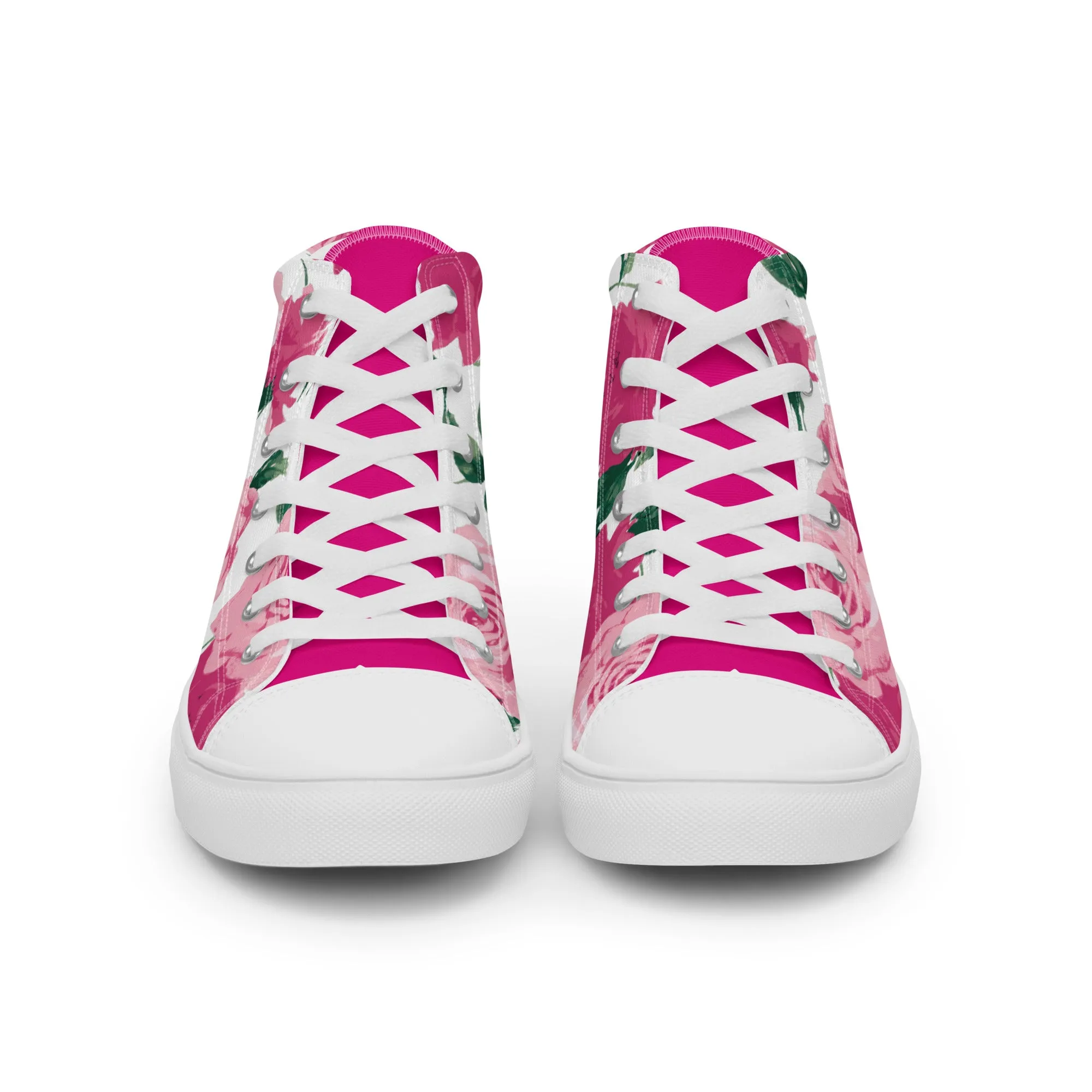 Pink Rose Women's High Top Canvas Sneakers (White)