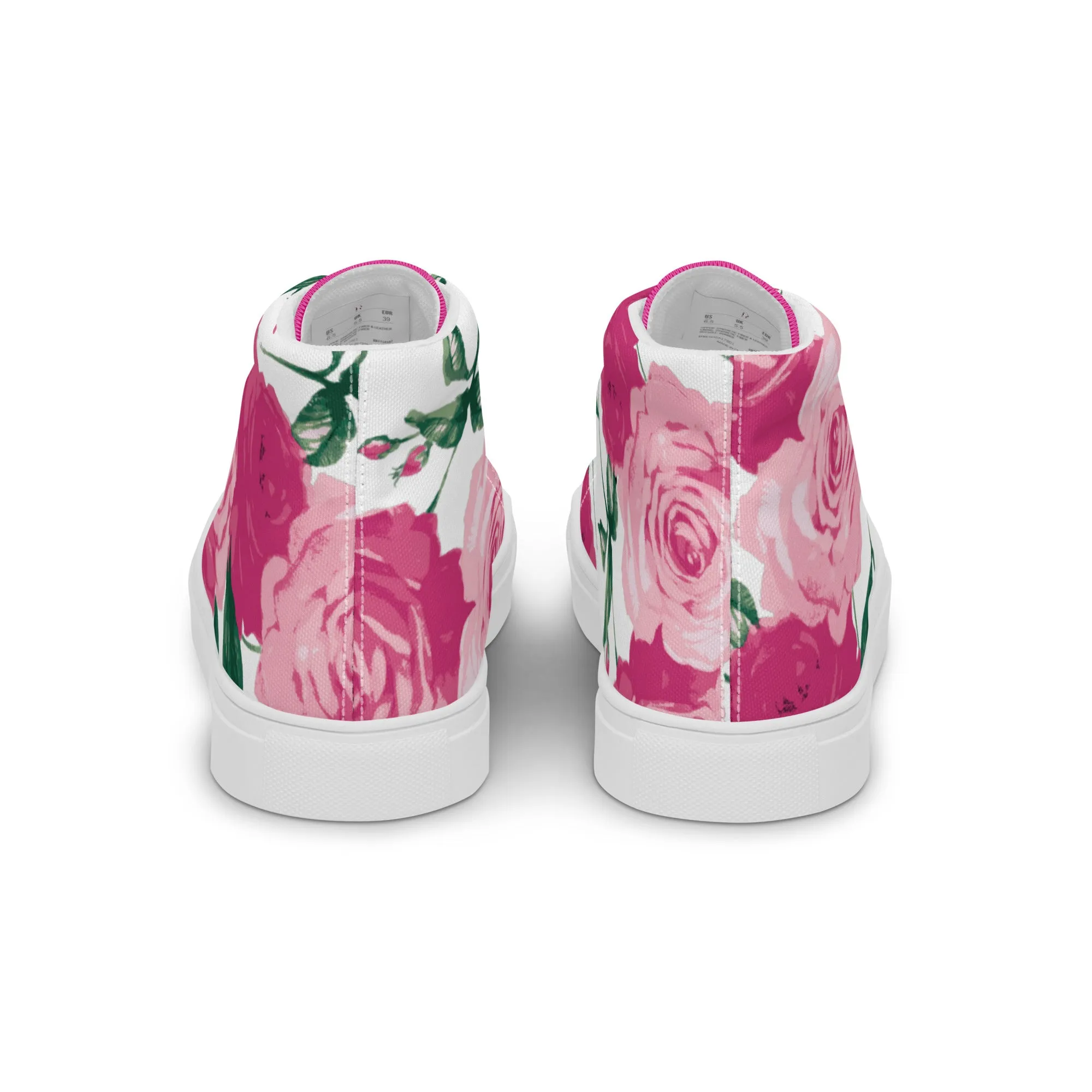 Pink Rose Women's High Top Canvas Sneakers (White)