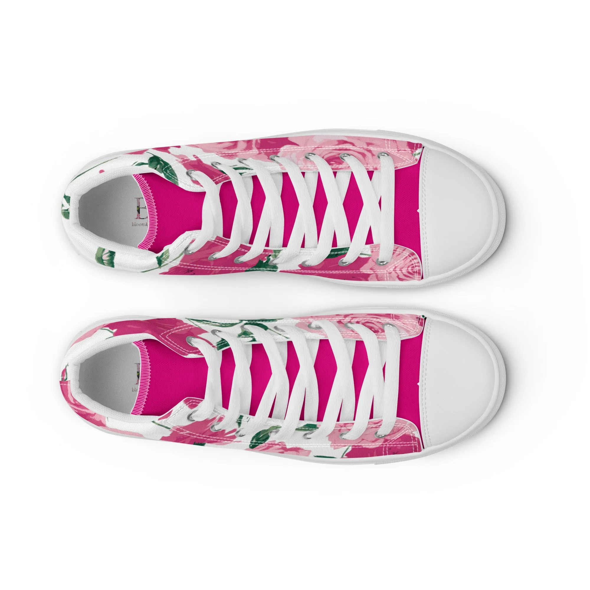 Pink Rose Women's High Top Canvas Sneakers (White)