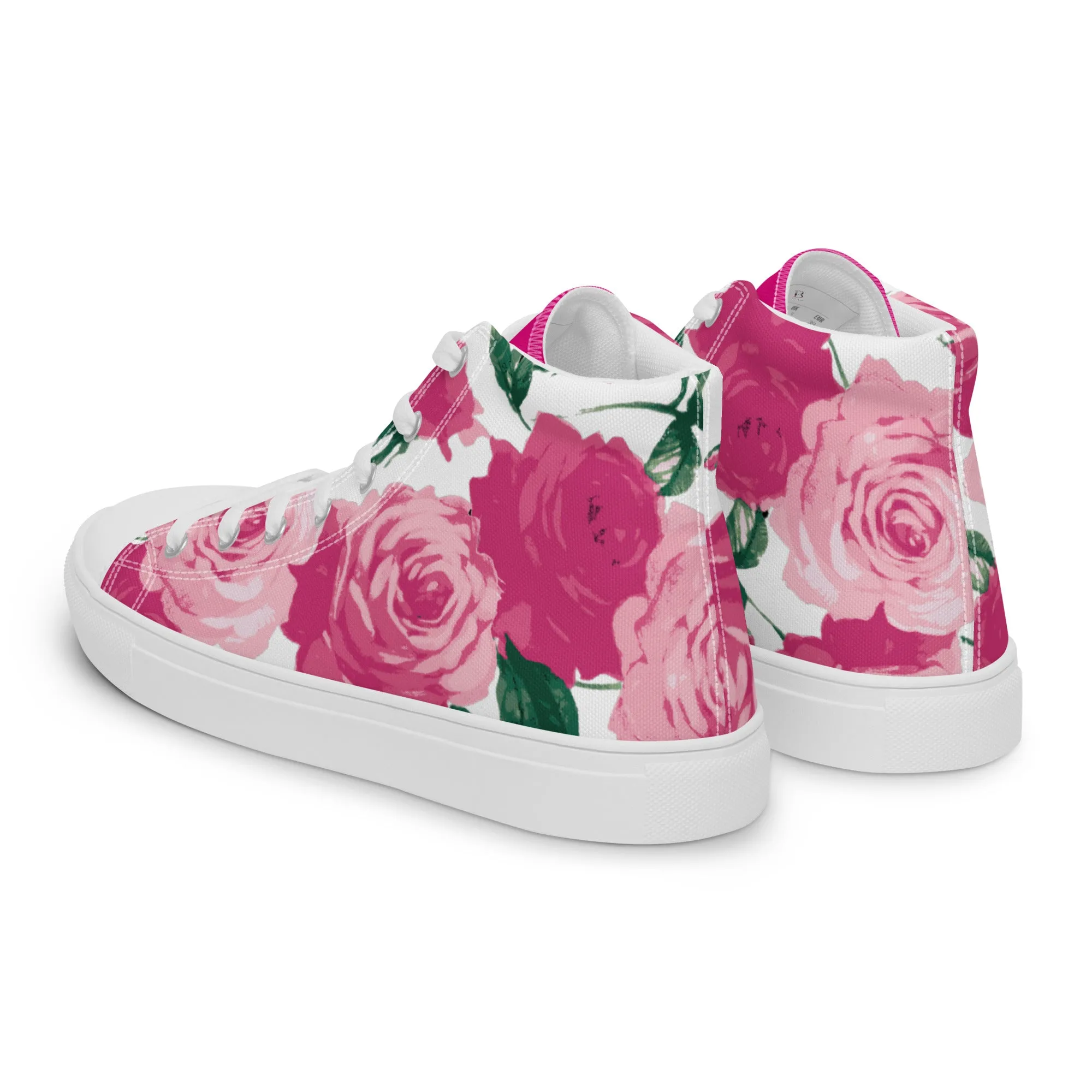 Pink Rose Women's High Top Canvas Sneakers (White)