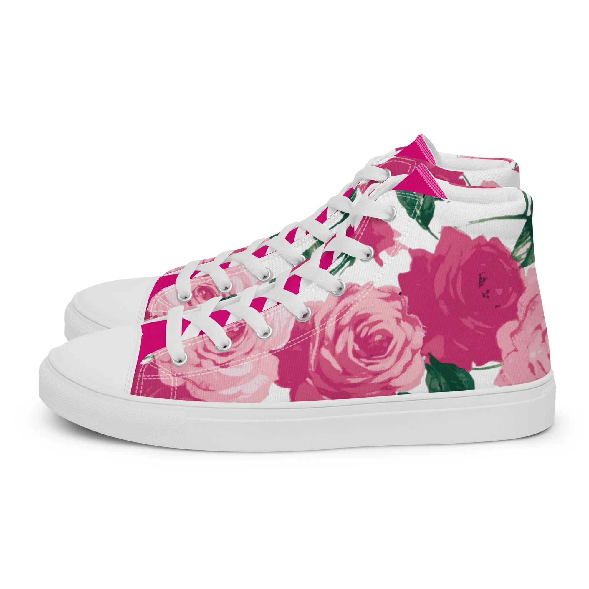 Pink Rose Women's High Top Canvas Sneakers (White)