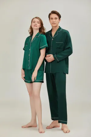 Pure Silk  Green  Color Classic Couple Pajamas