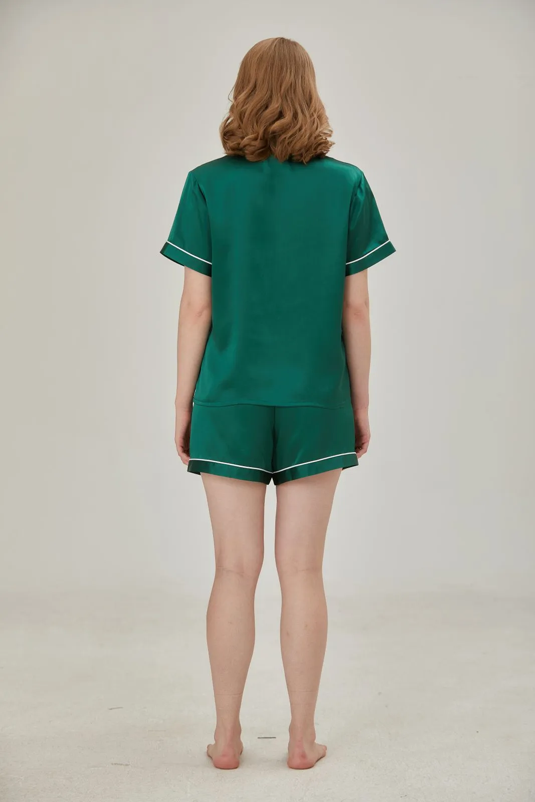 Pure Silk  Green  Color Classic Couple Pajamas