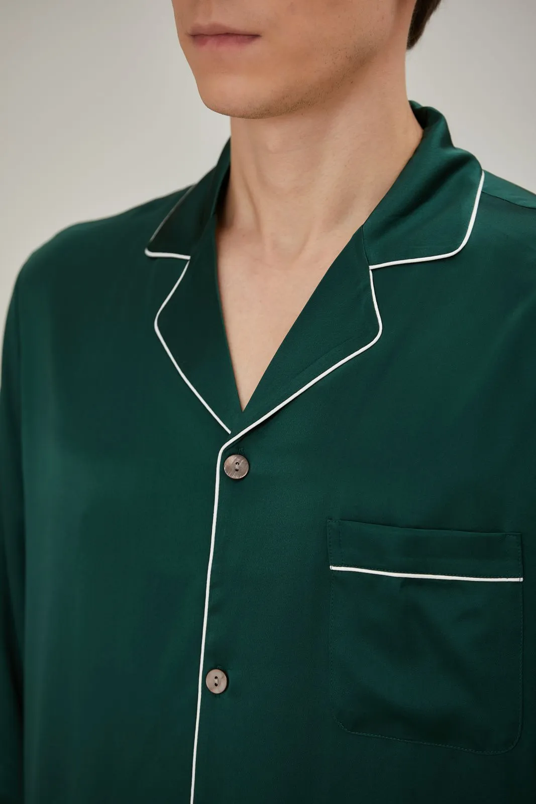 Pure Silk  Green  Color Classic Couple Pajamas