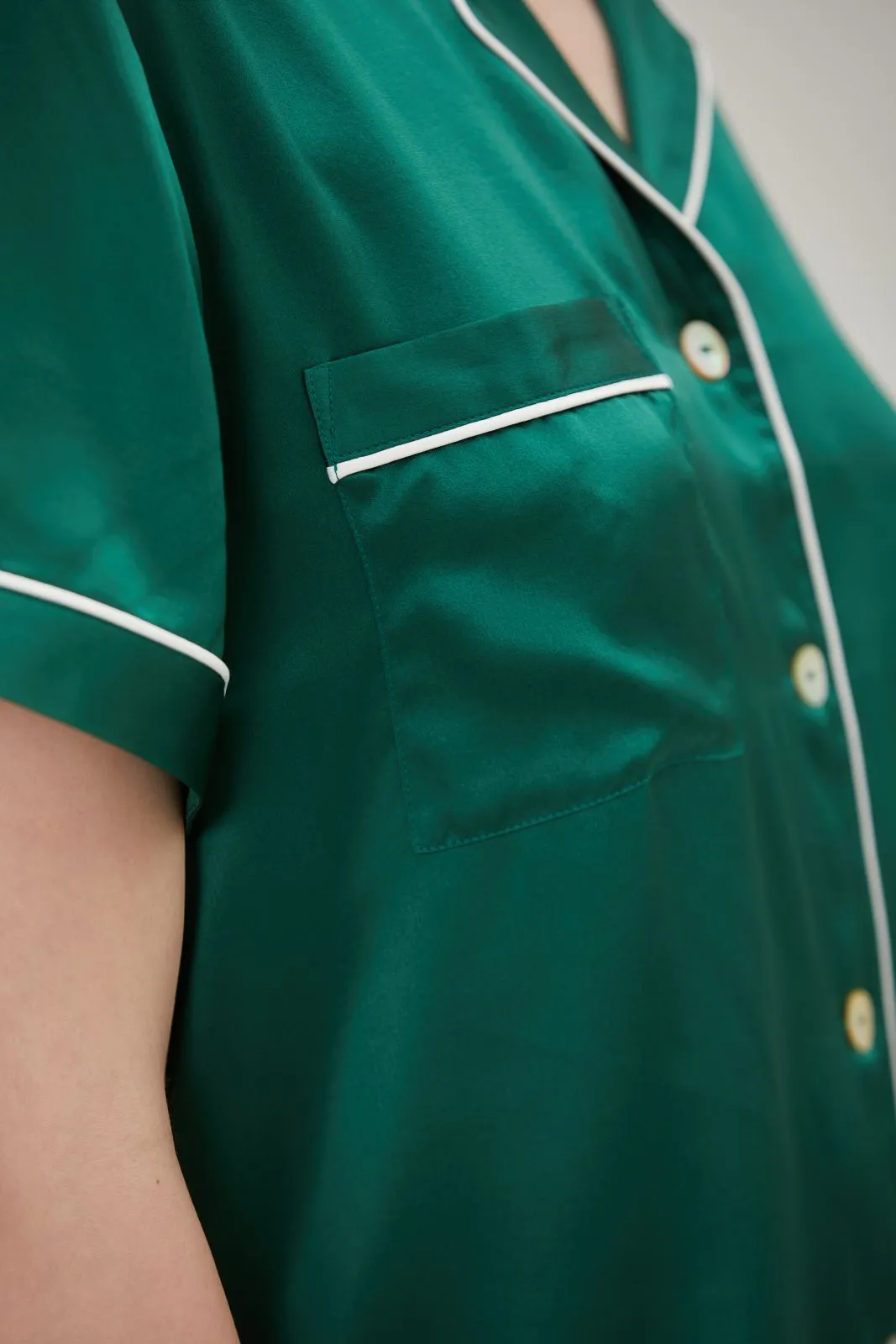 Pure Silk  Green  Color Classic Couple Pajamas