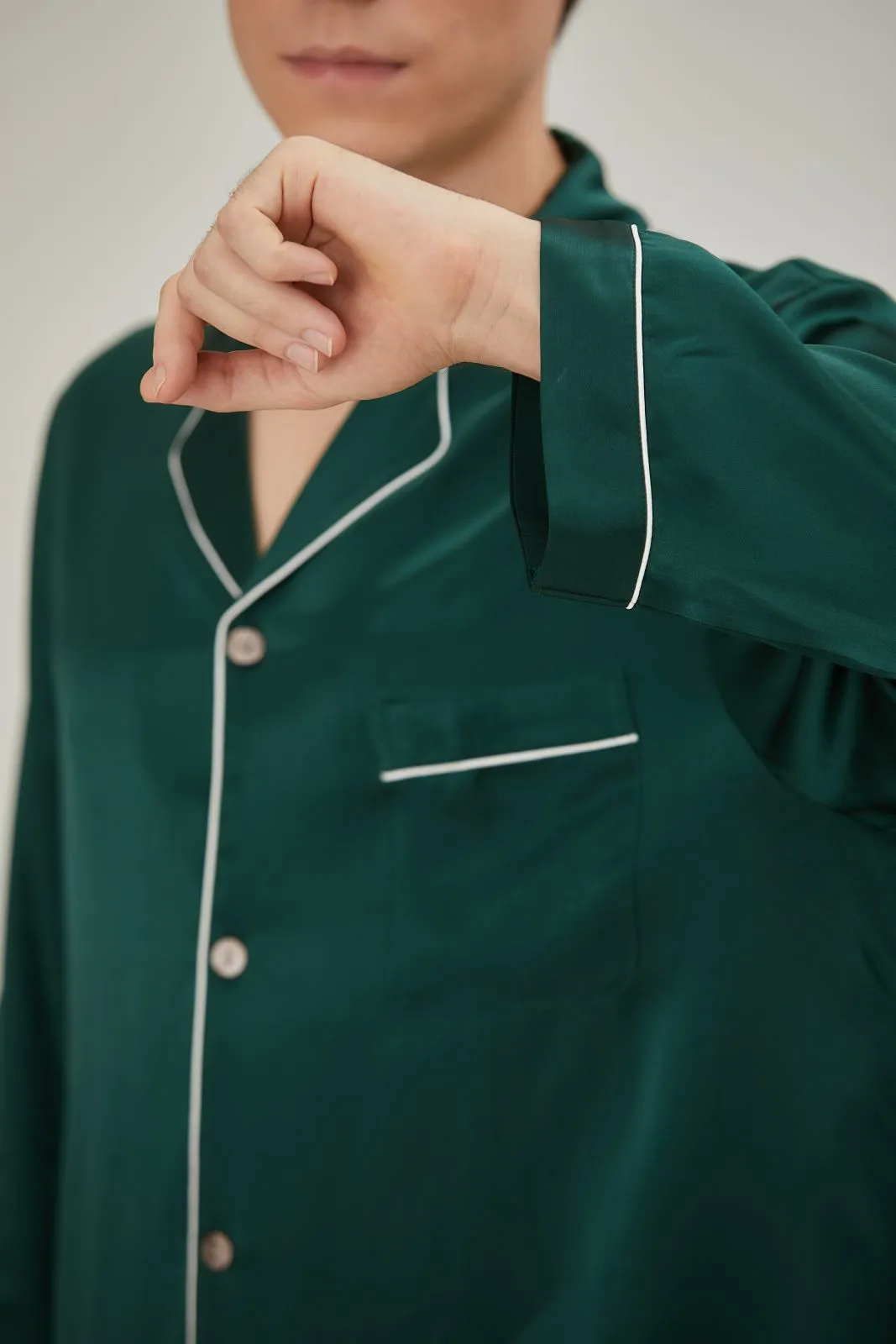Pure Silk  Green  Color Classic Couple Pajamas