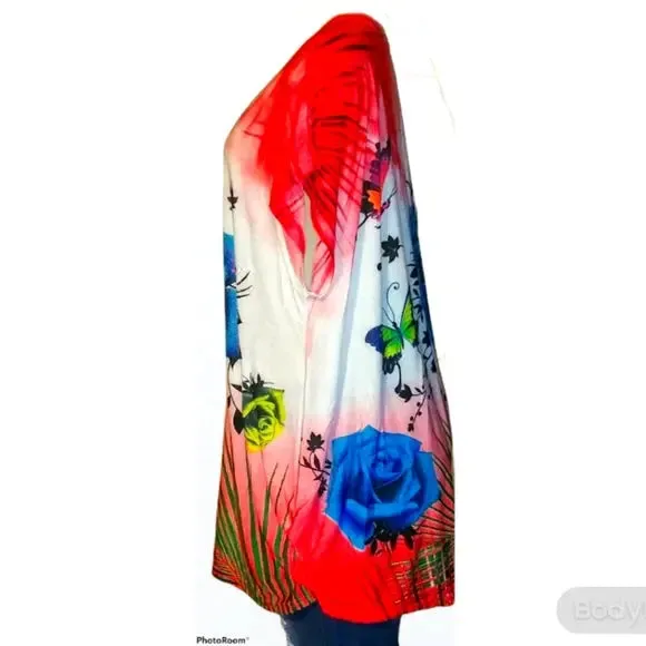 Red Butterfly Tunic Top