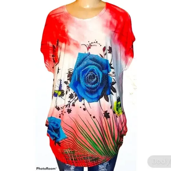 Red Butterfly Tunic Top