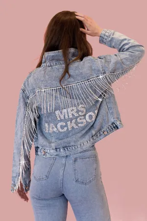 Rhinestone Fringe Denim Jacket for Bride
