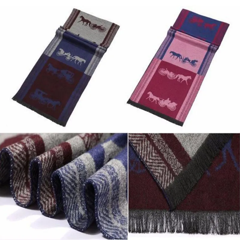 soft Warm Winter scarf business Casual brand designer cashmere Scarf Men horse carriage Shawl scarves foulard bufanda