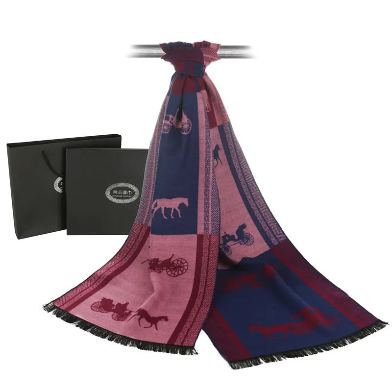 soft Warm Winter scarf business Casual brand designer cashmere Scarf Men horse carriage Shawl scarves foulard bufanda
