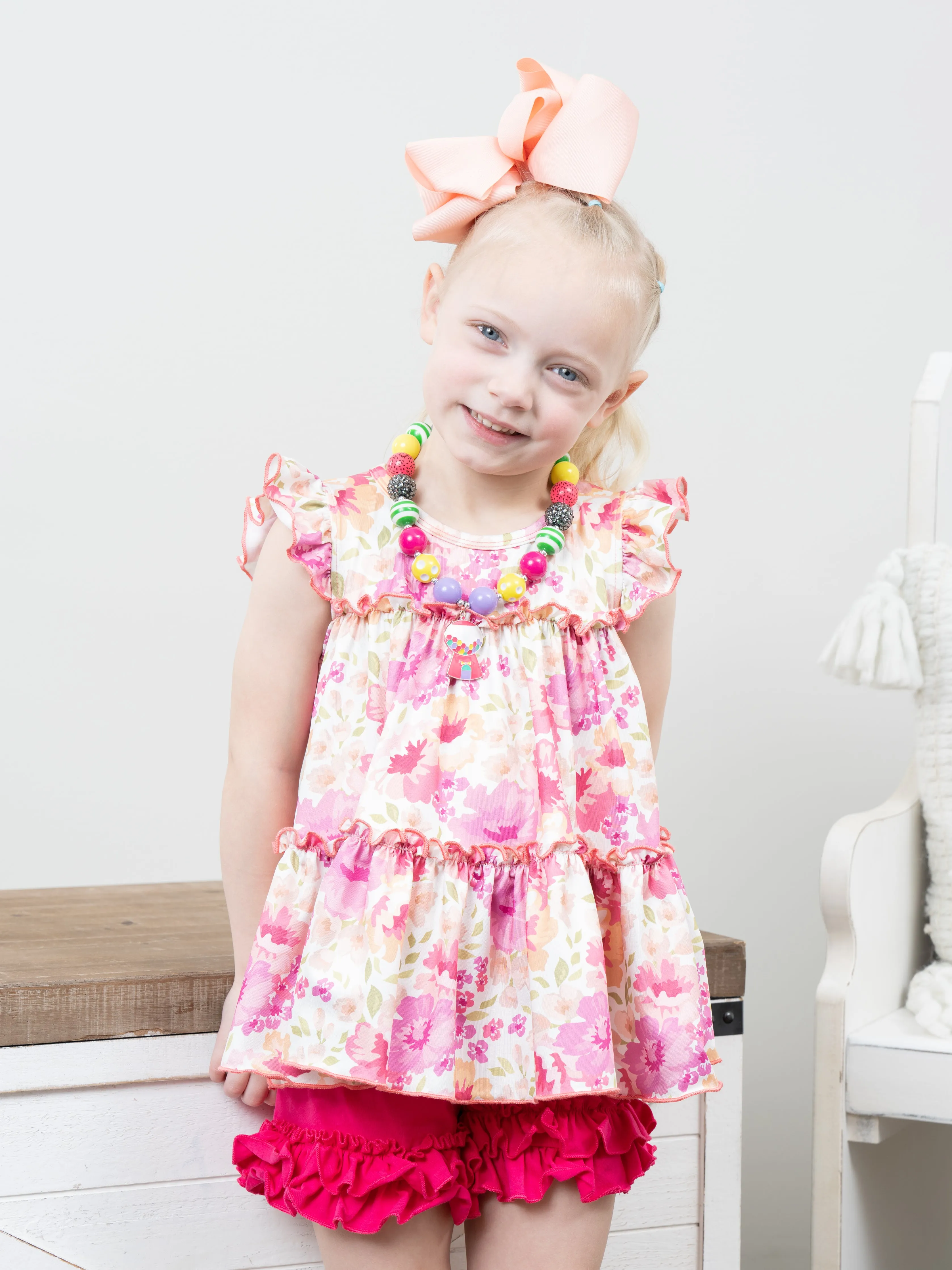 Tiered Ruffle Tunic - Pink Peony