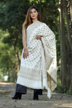 WHITE COLOUR SHAWL WITH ZARI & KANI WORK DEFINES ROYAL AND LUXURIOUS EXTREMELY COMFORTABLE FOR ALL EVENTS
