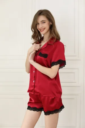 Women Silk Lace Short Sleeve Pajama Set