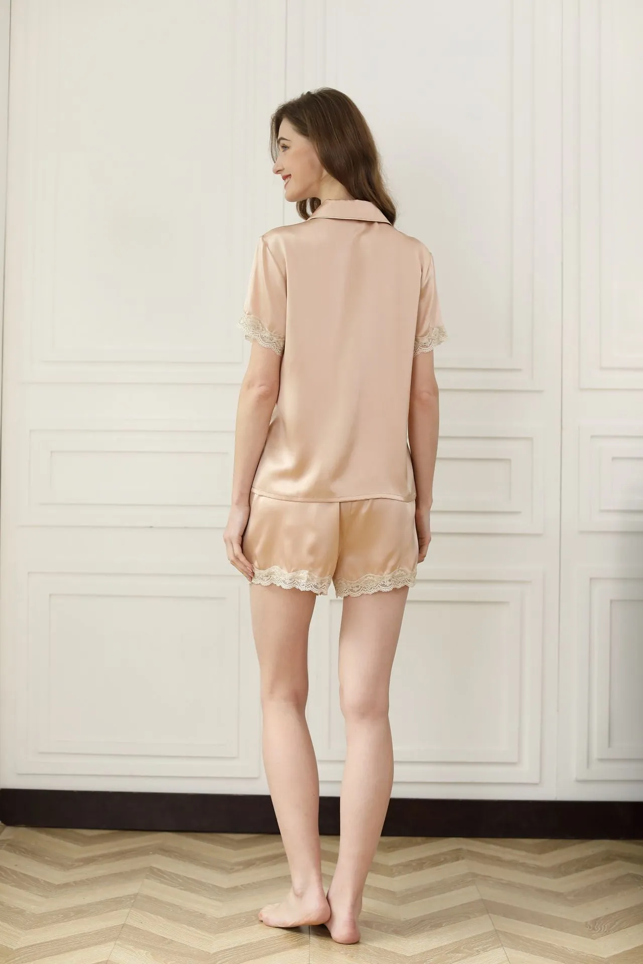 Women Silk Lace Short Sleeve Pajama Set
