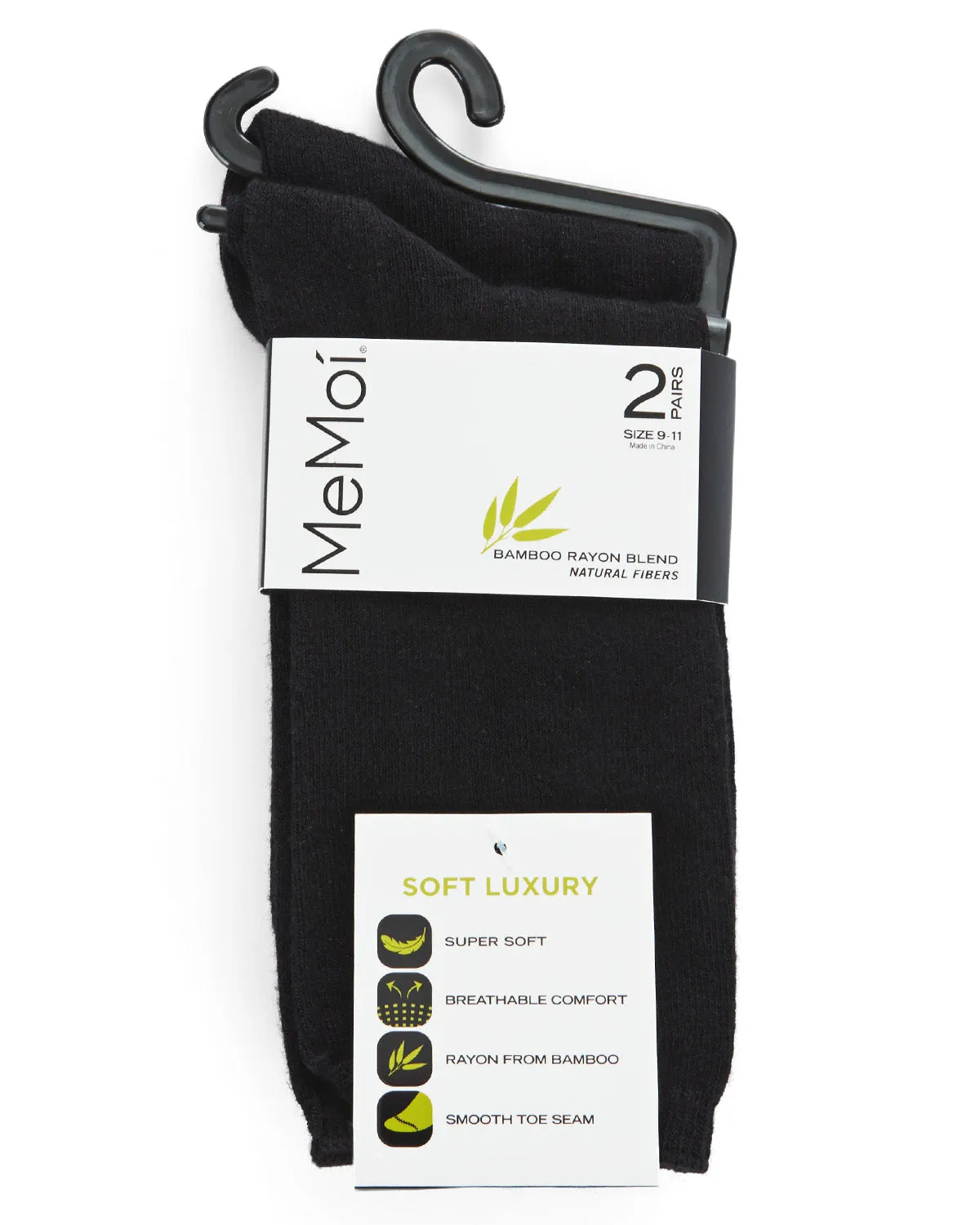 Women's 2 Pair Pack Bamboo Blend Flat Crew Socks