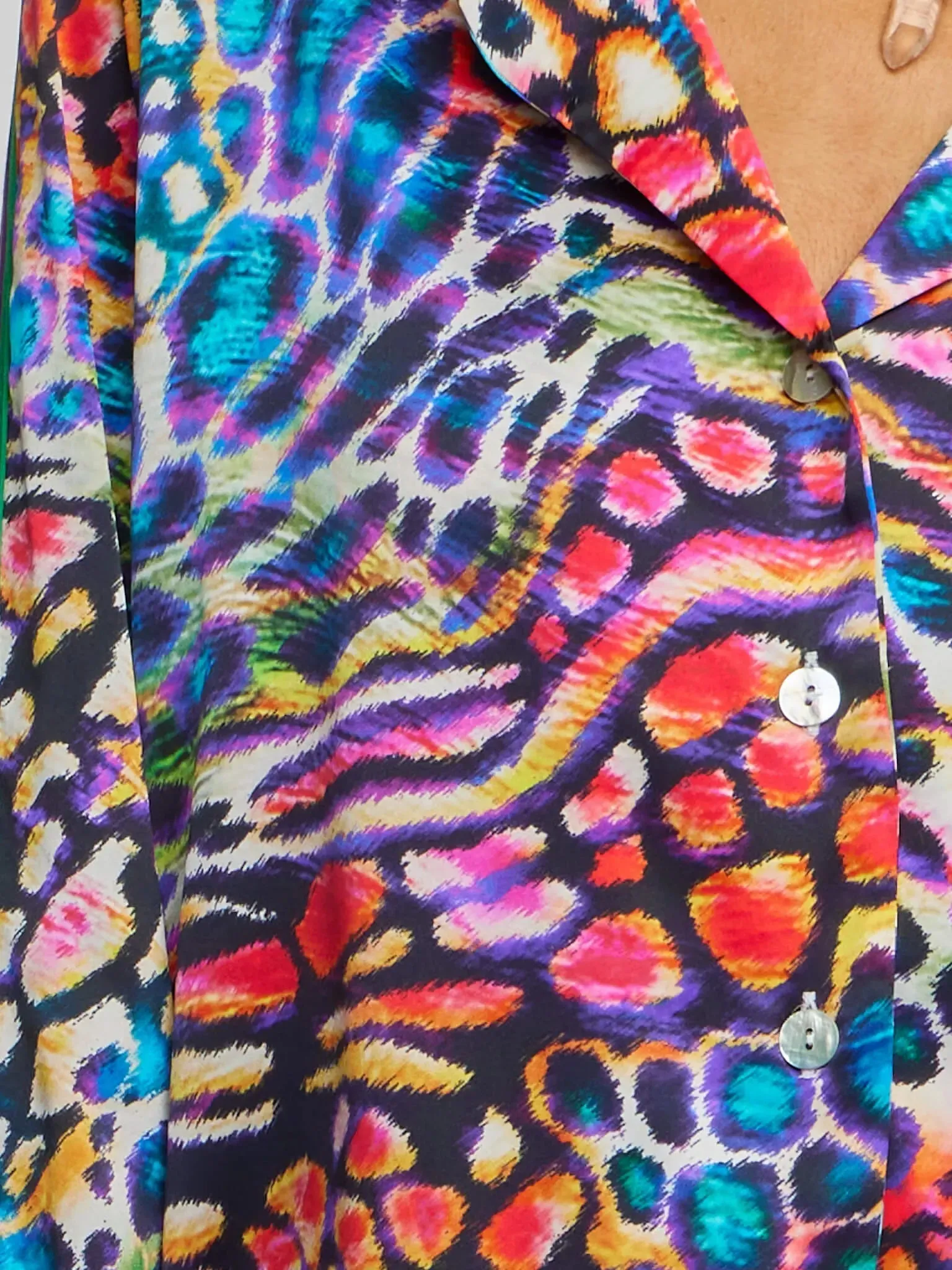Women's Rainbow Leopard Silk Pajama Set With Stripe