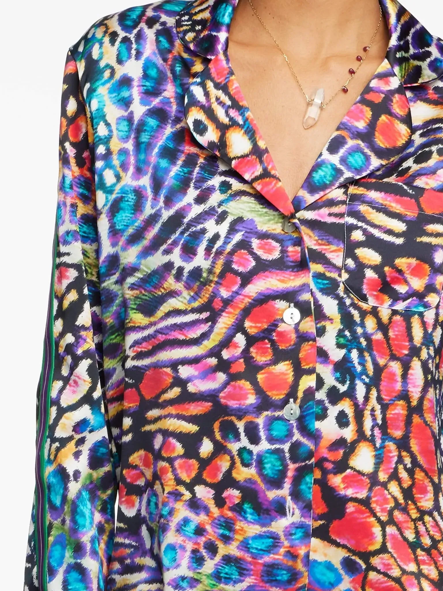 Women's Rainbow Leopard Silk Pajama Set With Stripe